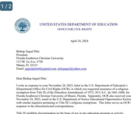 Letter from United States Department of Education
